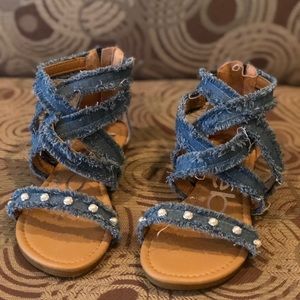Bebe girl’s frayed denim embellished sandals